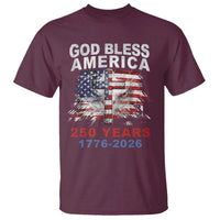 God Bless America 250 Years 1776 2026 T Shirt Christian Cross Eagle American Flag