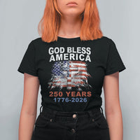 God Bless America 250 Years 1776 2026 T Shirt For Women Christian Cross Eagle American Flag