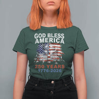 God Bless America 250 Years 1776 2026 T Shirt For Women Christian Cross Eagle American Flag