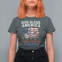 God Bless America 250 Years 1776 2026 T Shirt For Women Christian Cross Eagle American Flag