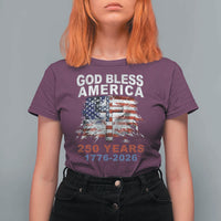 God Bless America 250 Years 1776 2026 T Shirt For Women Christian Cross Eagle American Flag