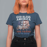 God Bless America 250 Years 1776 2026 T Shirt For Women Christian Cross Eagle American Flag