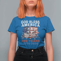 God Bless America 250 Years 1776 2026 T Shirt For Women Christian Cross Eagle American Flag