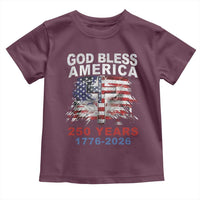 God Bless America 250 Years 1776 2026 Toddler T Shirt Christian Cross Eagle American Flag