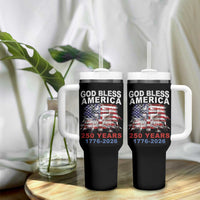God Bless America 250 Years 1776 2026 Tumbler With Handle Christian Cross Eagle American Flag