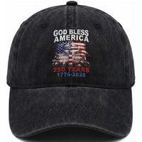 God Bless America 250 Years 1776 2026 Washed Cotton Baseball Cap Christian Cross Eagle American Flag