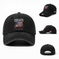 God Bless America 250 Years 1776 2026 Washed Cotton Baseball Cap Christian Cross Eagle American Flag