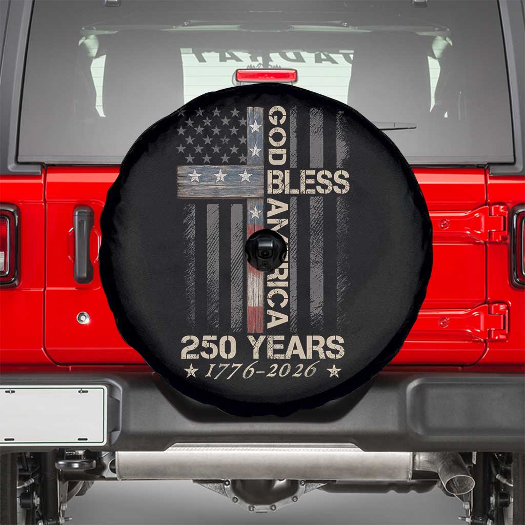 God Bless America 250 Years 1776 2026 Spare Tire Cover Christian Cross American Flag