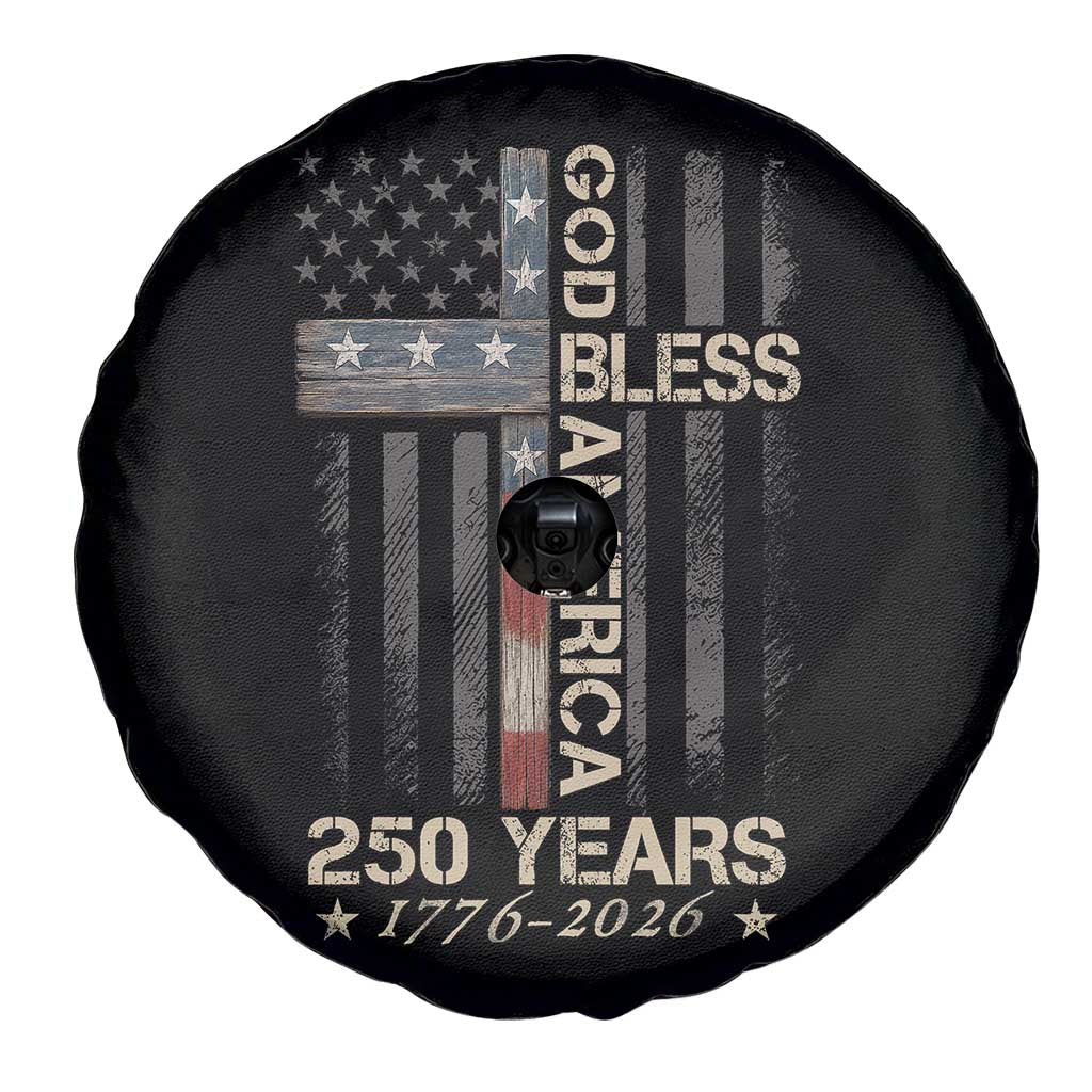 God Bless America 250 Years 1776 2026 Spare Tire Cover Christian Cross American Flag