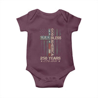 God Bless America 250 Years 1776 2026 Baby Onesie Christian Cross American Flag