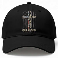 God Bless America 250 Years 1776 2026 Baseball Cap Christian Cross American Flag