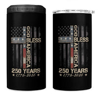 God Bless America 250 Years 1776 2026 4 in 1 Can Cooler Tumbler Christian Cross American Flag