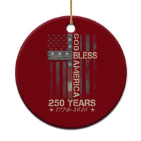 God Bless America 250 Years 1776 2026 Ceramic Ornament Christian Cross American Flag