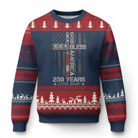 God Bless America 250 Years 1776 2026 Ugly Christmas Sweater Christian Cross American Flag