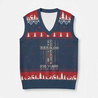 God Bless America 250 Years 1776 2026 V-Neck Knit Sweater Vest Christian Cross American Flag