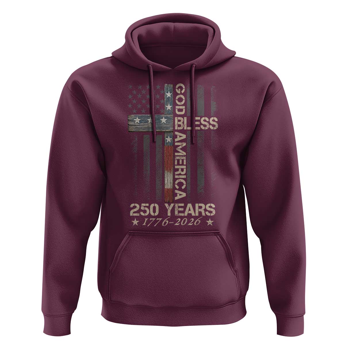God Bless America 250 Years 1776 2026 Hoodie Christian Cross American Flag