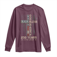 God Bless America 250 Years 1776 2026 Long Sleeve Shirt Christian Cross American Flag