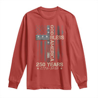 God Bless America 250 Years 1776 2026 Long Sleeve Shirt Christian Cross American Flag