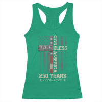 God Bless America 250 Years 1776 2026 Racerback Tank Top Christian Cross American Flag
