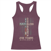 God Bless America 250 Years 1776 2026 Racerback Tank Top Christian Cross American Flag