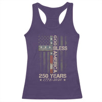 God Bless America 250 Years 1776 2026 Racerback Tank Top Christian Cross American Flag