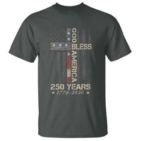 God Bless America 250 Years 1776 2026 T Shirt Christian Cross American Flag
