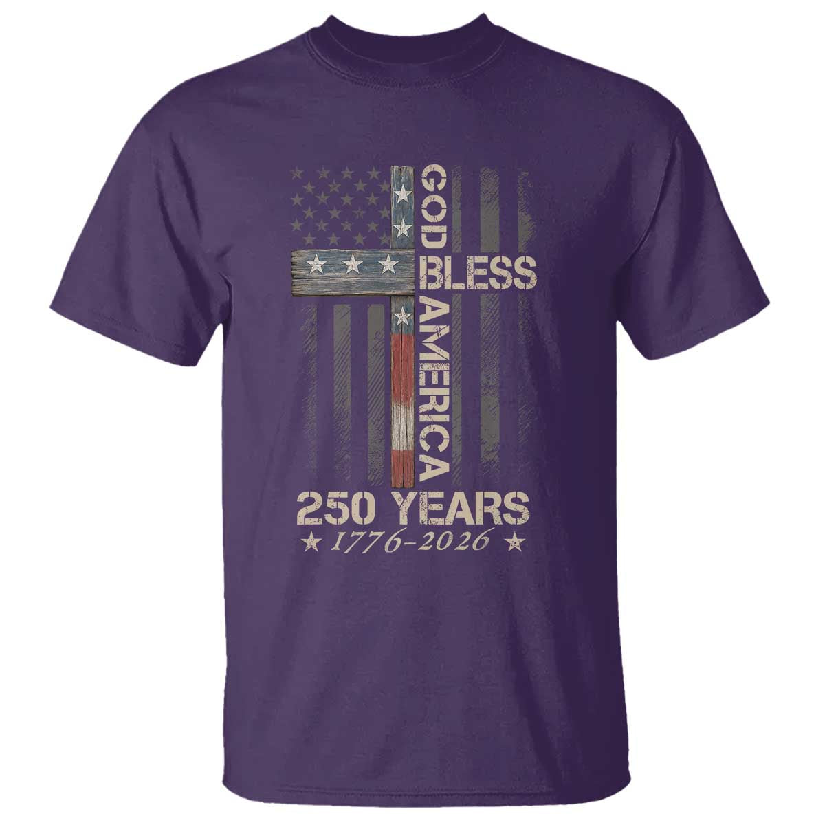 God Bless America 250 Years 1776 2026 T Shirt Christian Cross American Flag