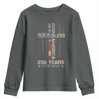 God Bless America 250 Years 1776 2026 Youth Sweatshirt Christian Cross American Flag