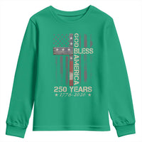 God Bless America 250 Years 1776 2026 Youth Sweatshirt Christian Cross American Flag