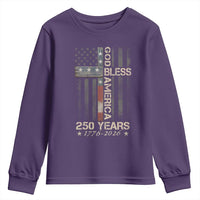 God Bless America 250 Years 1776 2026 Youth Sweatshirt Christian Cross American Flag