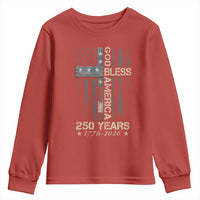God Bless America 250 Years 1776 2026 Youth Sweatshirt Christian Cross American Flag