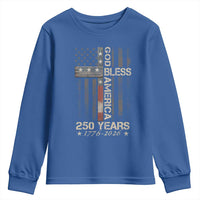 God Bless America 250 Years 1776 2026 Youth Sweatshirt Christian Cross American Flag