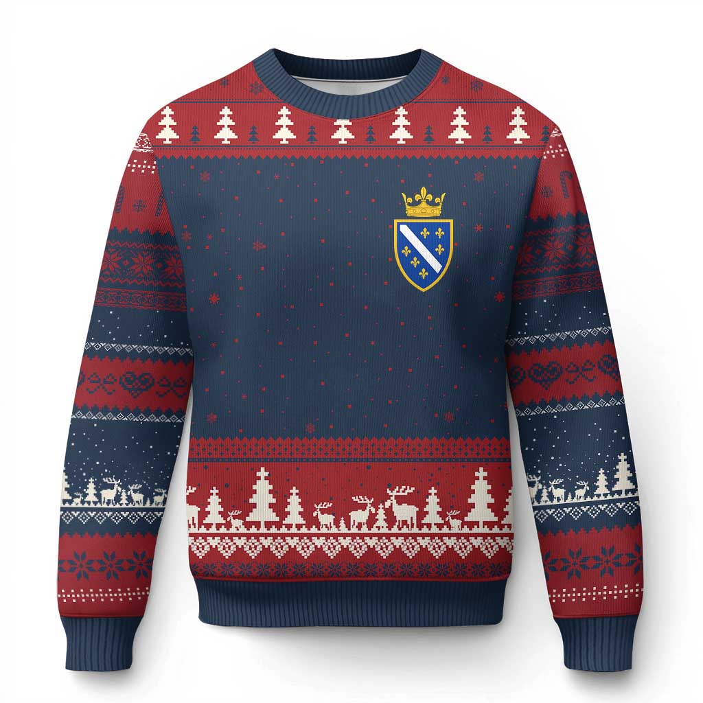 Bosnia and Herzegovina Flag Emblem with Crown Ugly Christmas Sweater