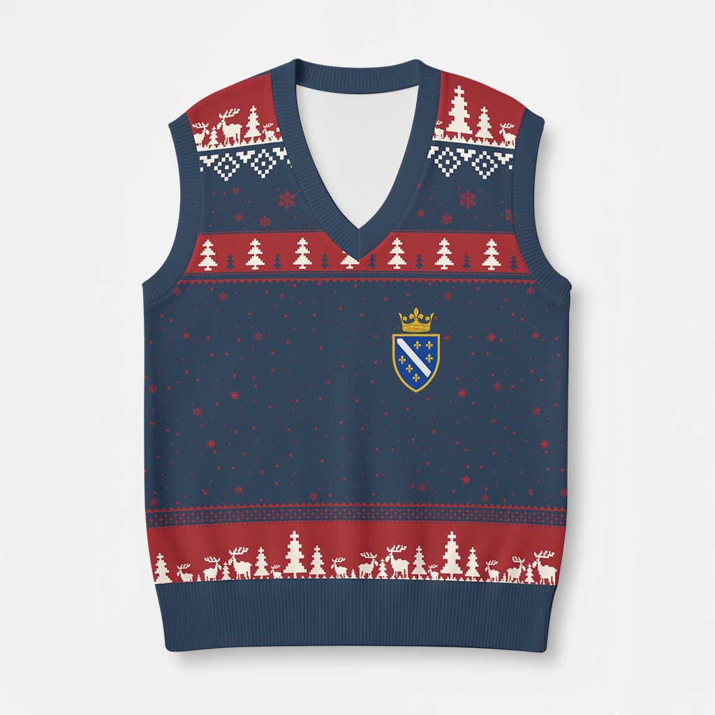 Bosnia and Herzegovina Flag Emblem with Crown V-Neck Knit Sweater Vest