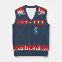 Bosnia and Herzegovina Flag Emblem with Crown V-Neck Knit Sweater Vest