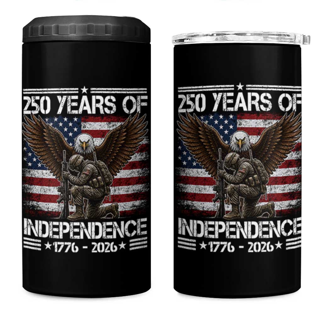 250 Years Of Independence Military Army 4 in 1 Can Cooler Tumbler 250th Anniversary USA Bald Eagle