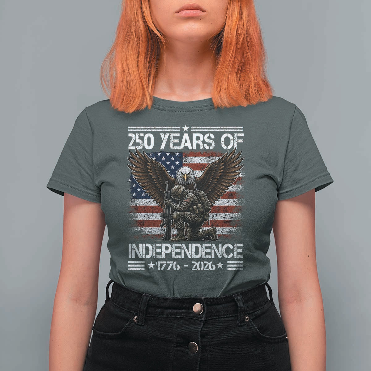 250 Years Of Independence Military Army T Shirt For Women 250th Anniversary USA Bald Eagle