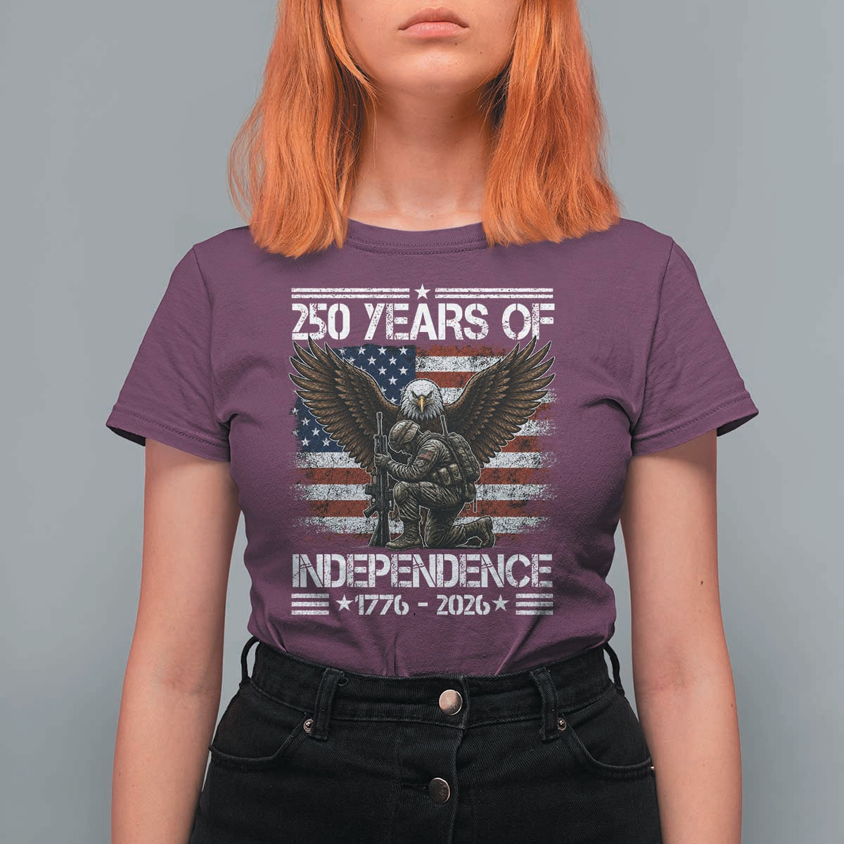 250 Years Of Independence Military Army T Shirt For Women 250th Anniversary USA Bald Eagle