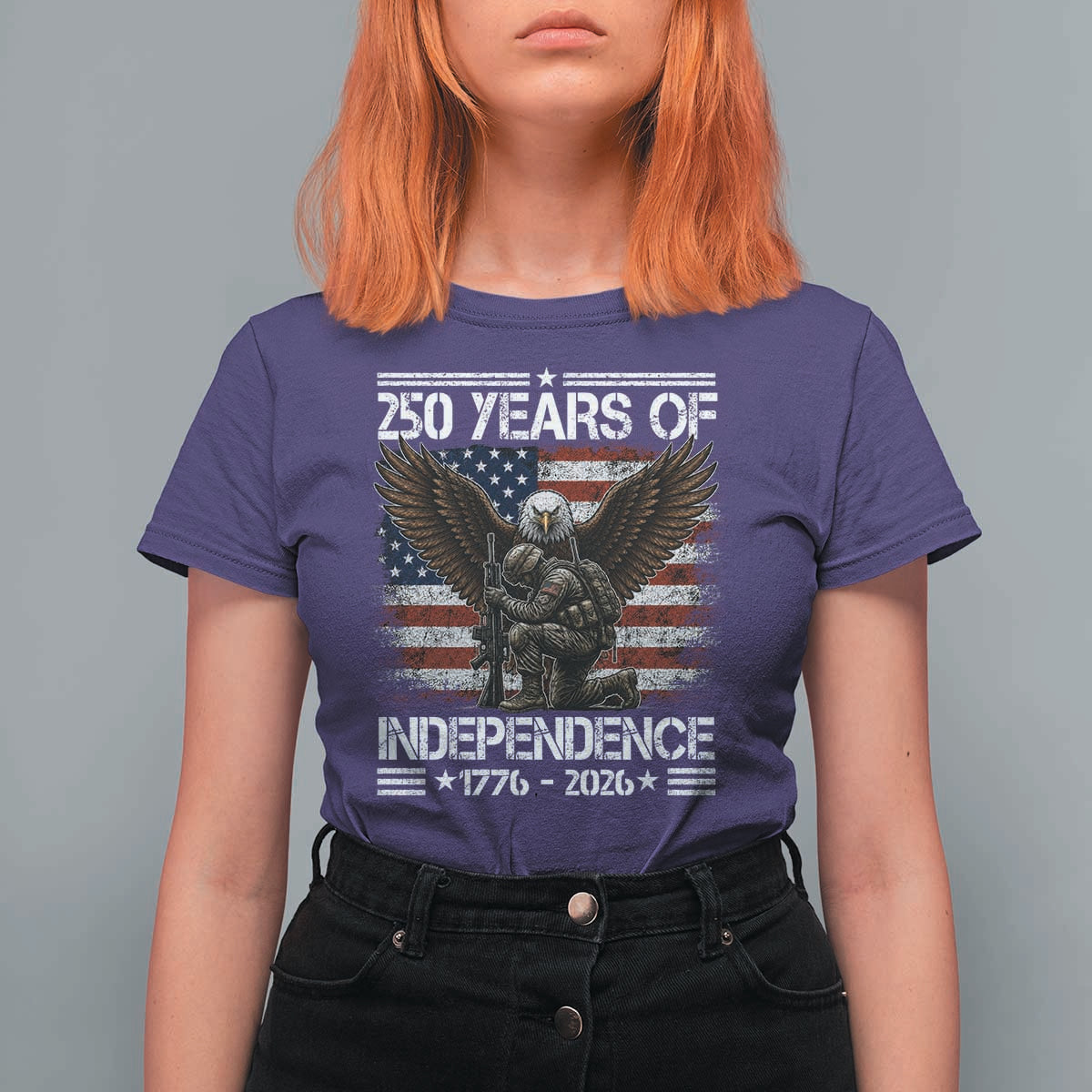 250 Years Of Independence Military Army T Shirt For Women 250th Anniversary USA Bald Eagle