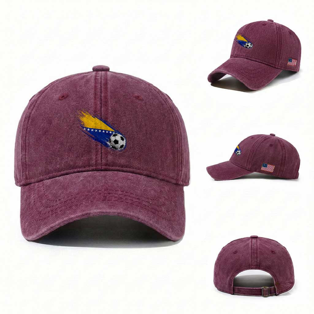 Bosnia and Herzegovina Soccer Lover Bosnian Flag Washed Cotton Baseball Cap