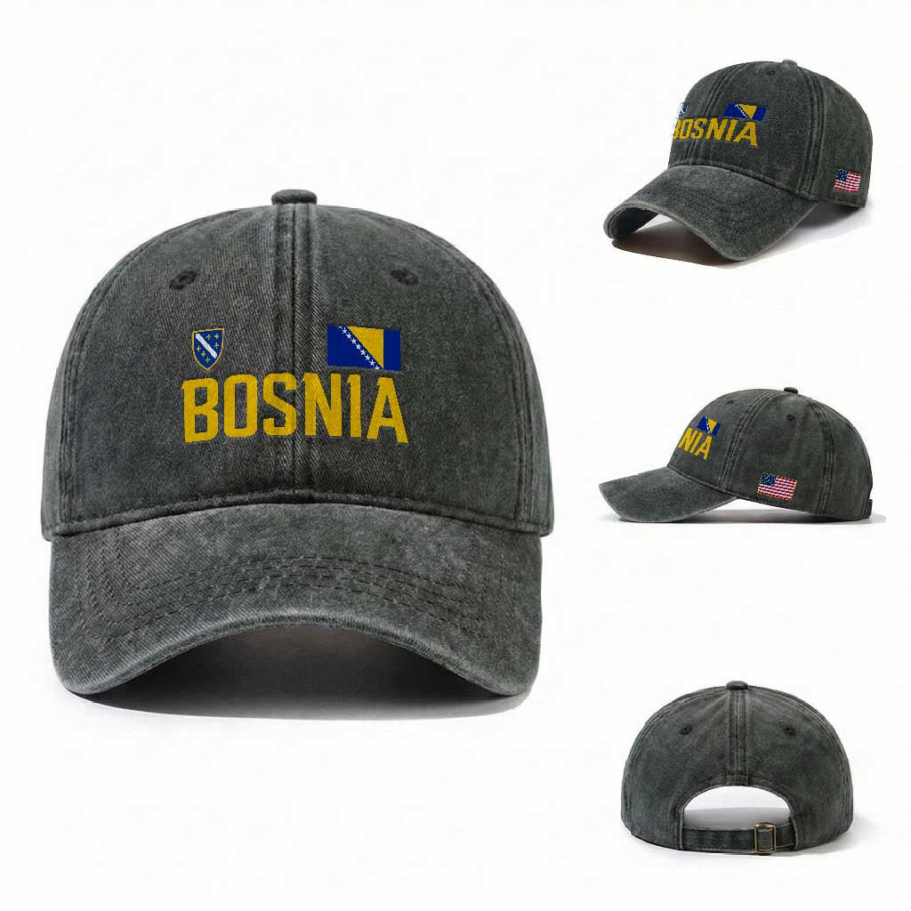 Bosnia and Herzegovina Pride Washed Cotton Baseball Cap BiH Bosnian Flag Souvenirs