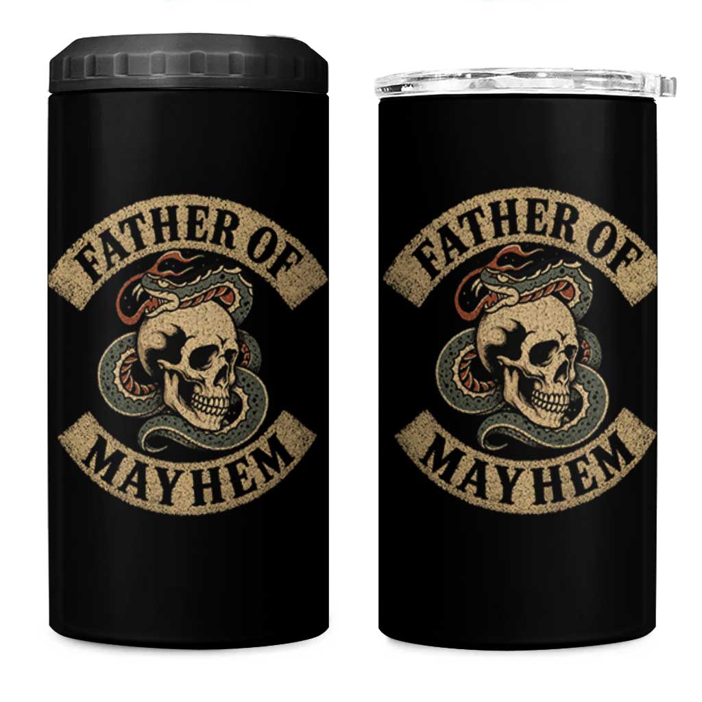 Father Of Mayhem 4 in 1 Can Cooler Tumbler Dad Snake Skull Fathers Day