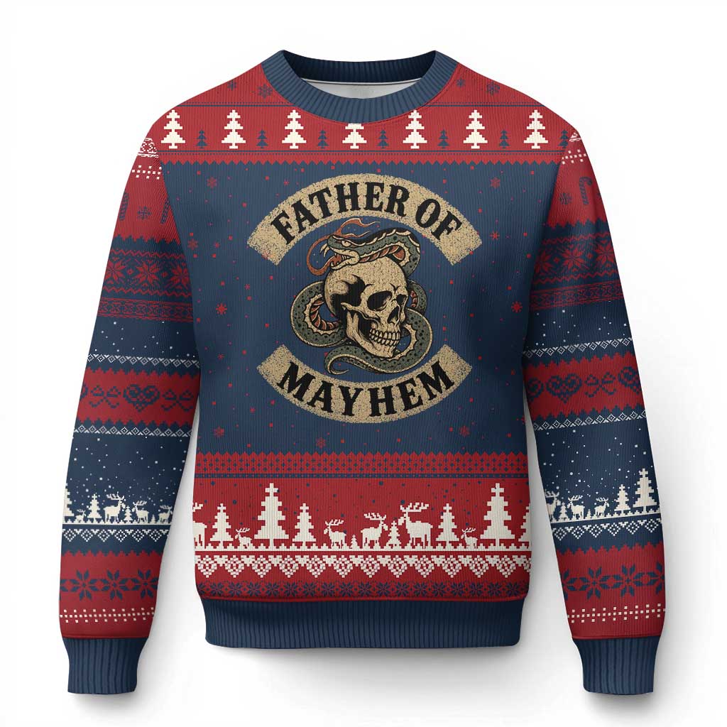 Father Of Mayhem Ugly Christmas Sweater Dad Snake Skull Fathers Day