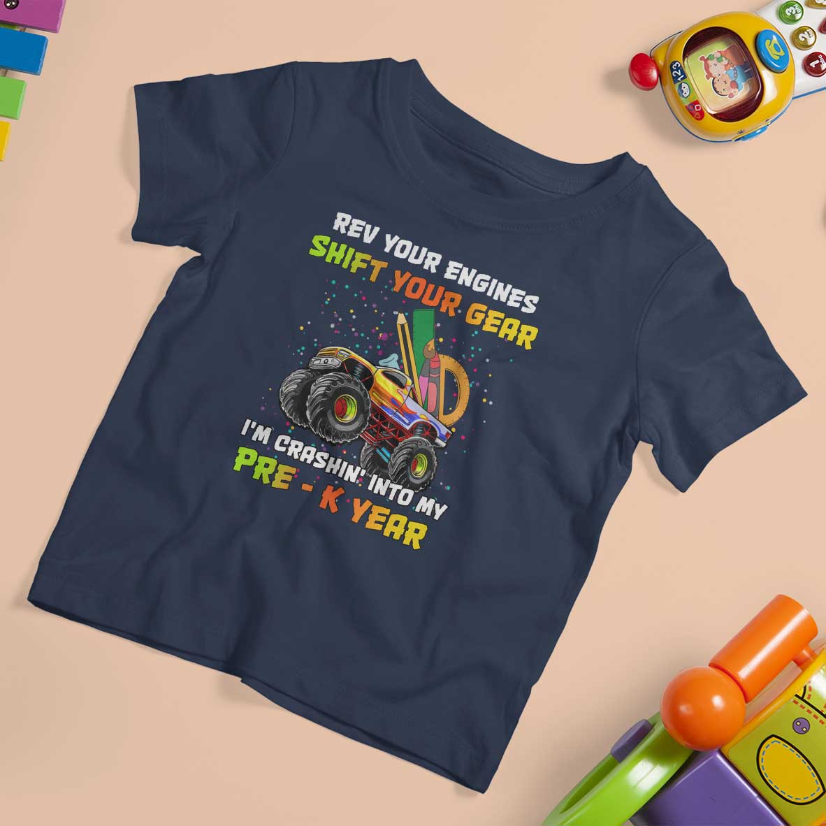 Back To School T Shirt For Kid Rev Your Engines Shift Your Gear I'm Crashin' Into My Pre - K Year - Wonder Print Shop