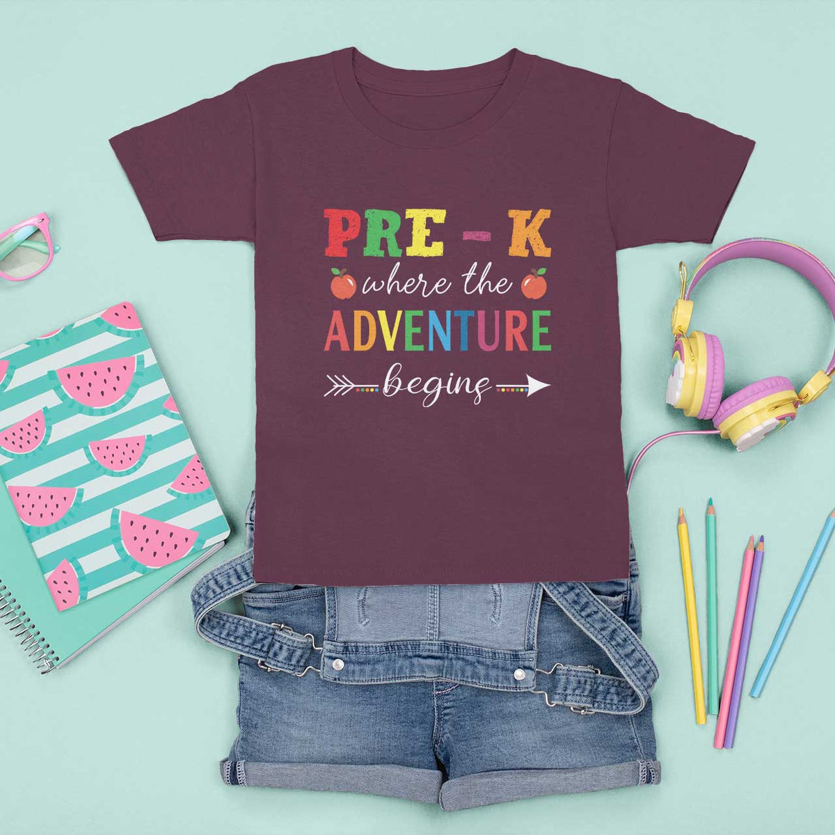 Back To School T Shirt For Kid Pre-K Where The Adventure Begins Apple Arrow - Wonder Print Shop