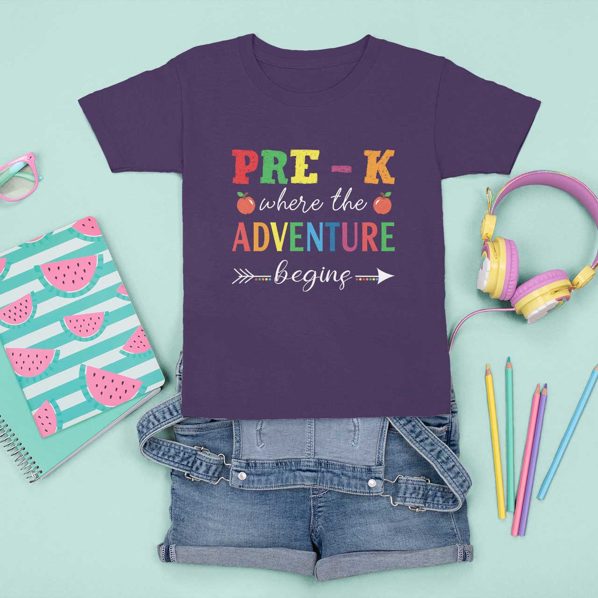 Back To School T Shirt For Kid Pre-K Where The Adventure Begins Apple Arrow - Wonder Print Shop