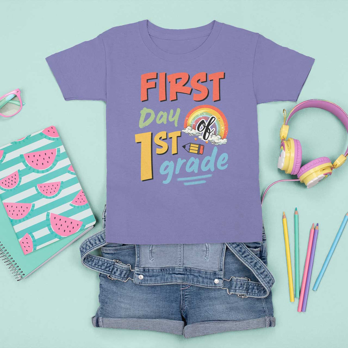 Back To School T Shirt For Kid First Day Of 1st Grade Rainbow - Wonder Print Shop