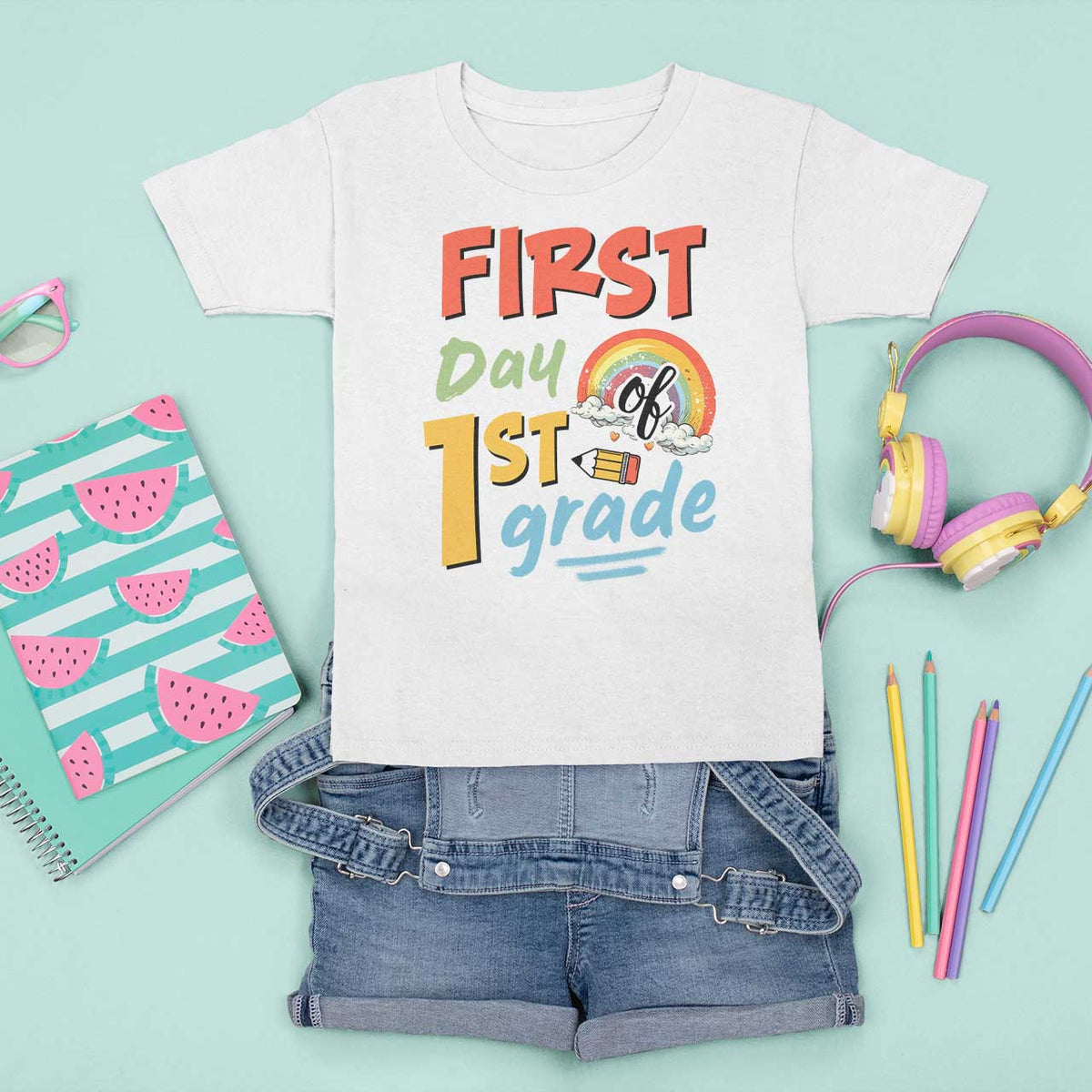 Back To School T Shirt For Kid First Day Of 1st Grade Rainbow - Wonder Print Shop