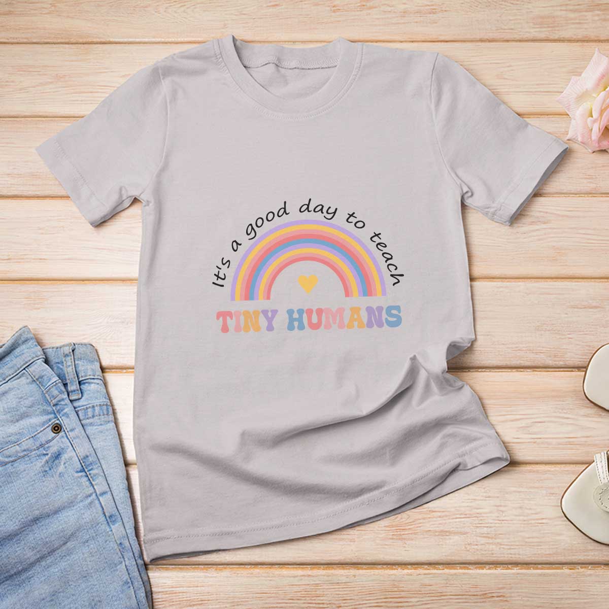Teacher T Shirt For Women It's A Good Day To Teach Tiny Humans Rainbow - Wonder Print Shop