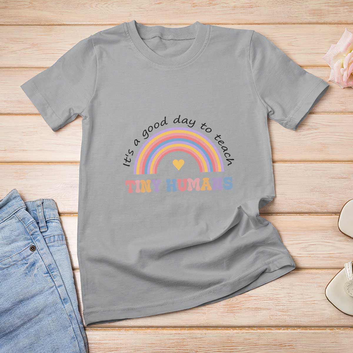 Teacher T Shirt For Women It's A Good Day To Teach Tiny Humans Rainbow - Wonder Print Shop